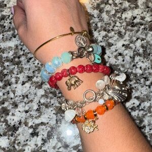 Stackable Multi-Color Charm Bracelet Set - Blue, Red, Orange, White
